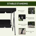 Black three-seat swing chair with steel frame and spring hanging hook design