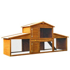 Two-tier natural wood small animal hutch with wire mesh panels and lockable central door