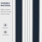 Navy and white striped awning fabric panel with decorative fringe trim