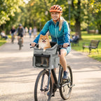 Light grey dog bike basket with mesh front window and open top carrier