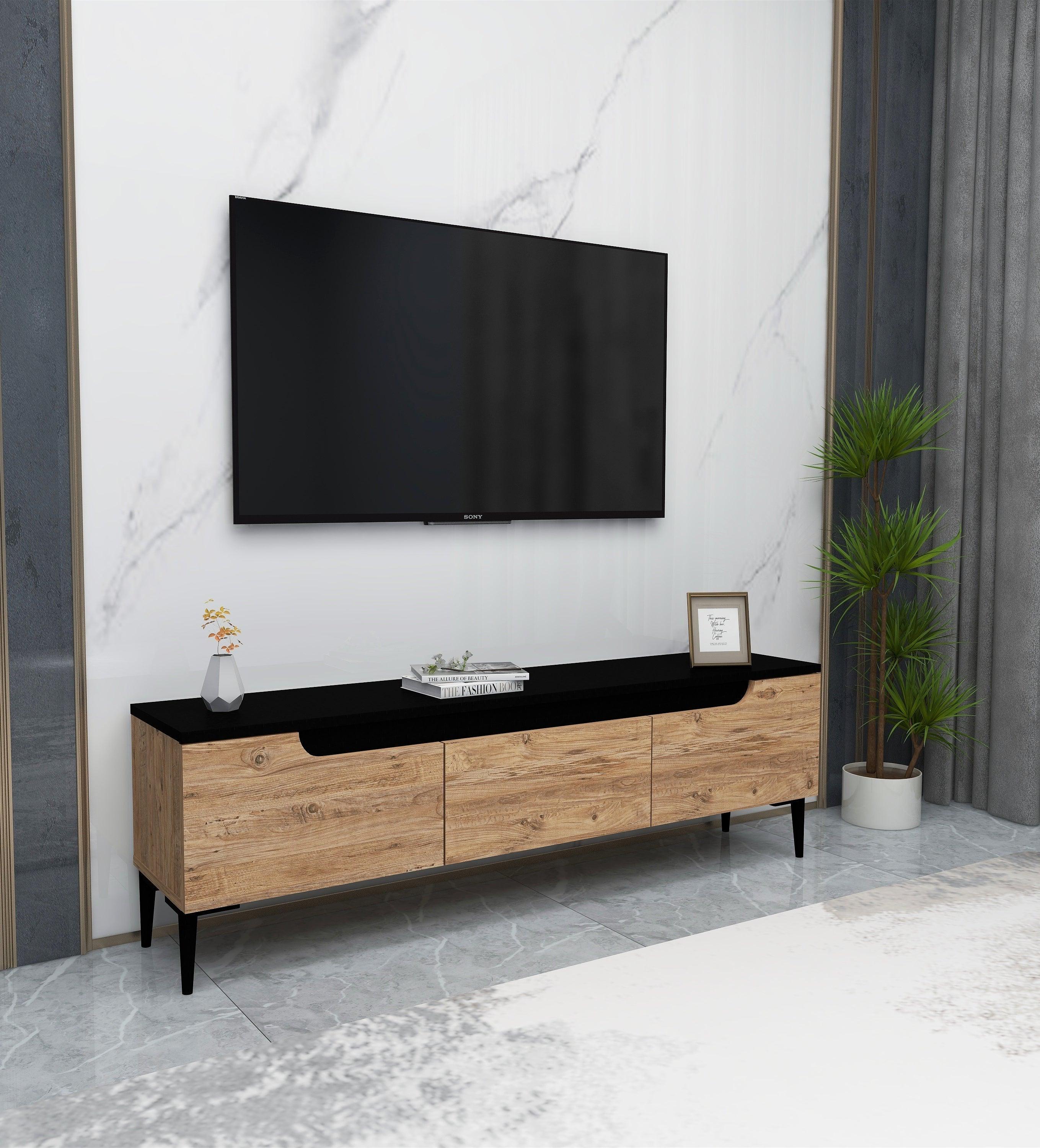 Modern TV Stand for 65-Inch TVs | 3 Cabinets, Water-Resistant Finish, Easy Assembly-Amiray