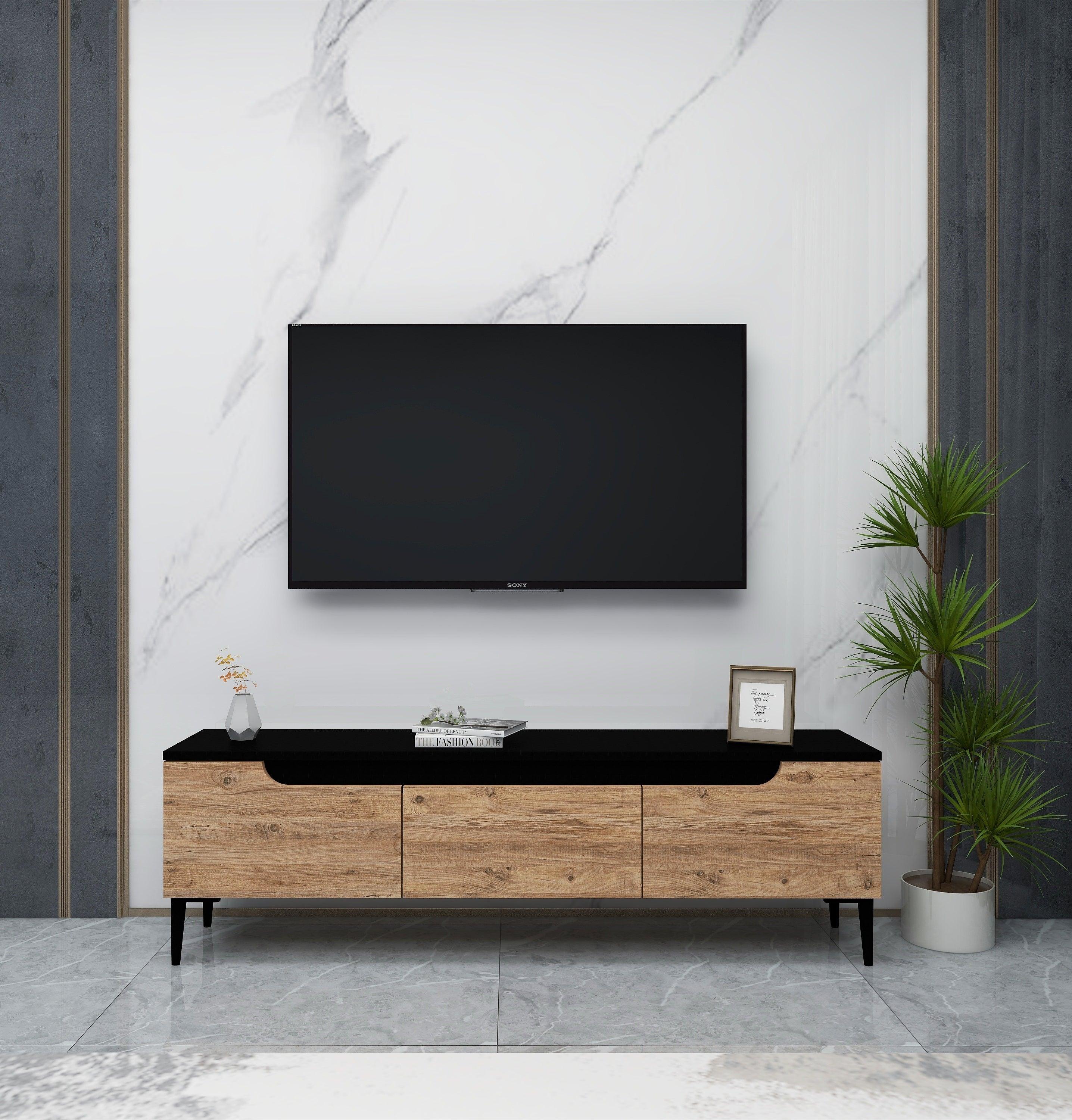 Modern TV Stand for 65-Inch TVs | 3 Cabinets, Water-Resistant Finish, Easy Assembly-Amiray