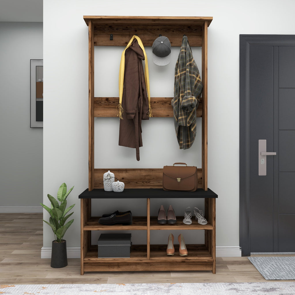 Amelia Modern Hallways Coat Rack with 4 Shelves & Metal Hooks