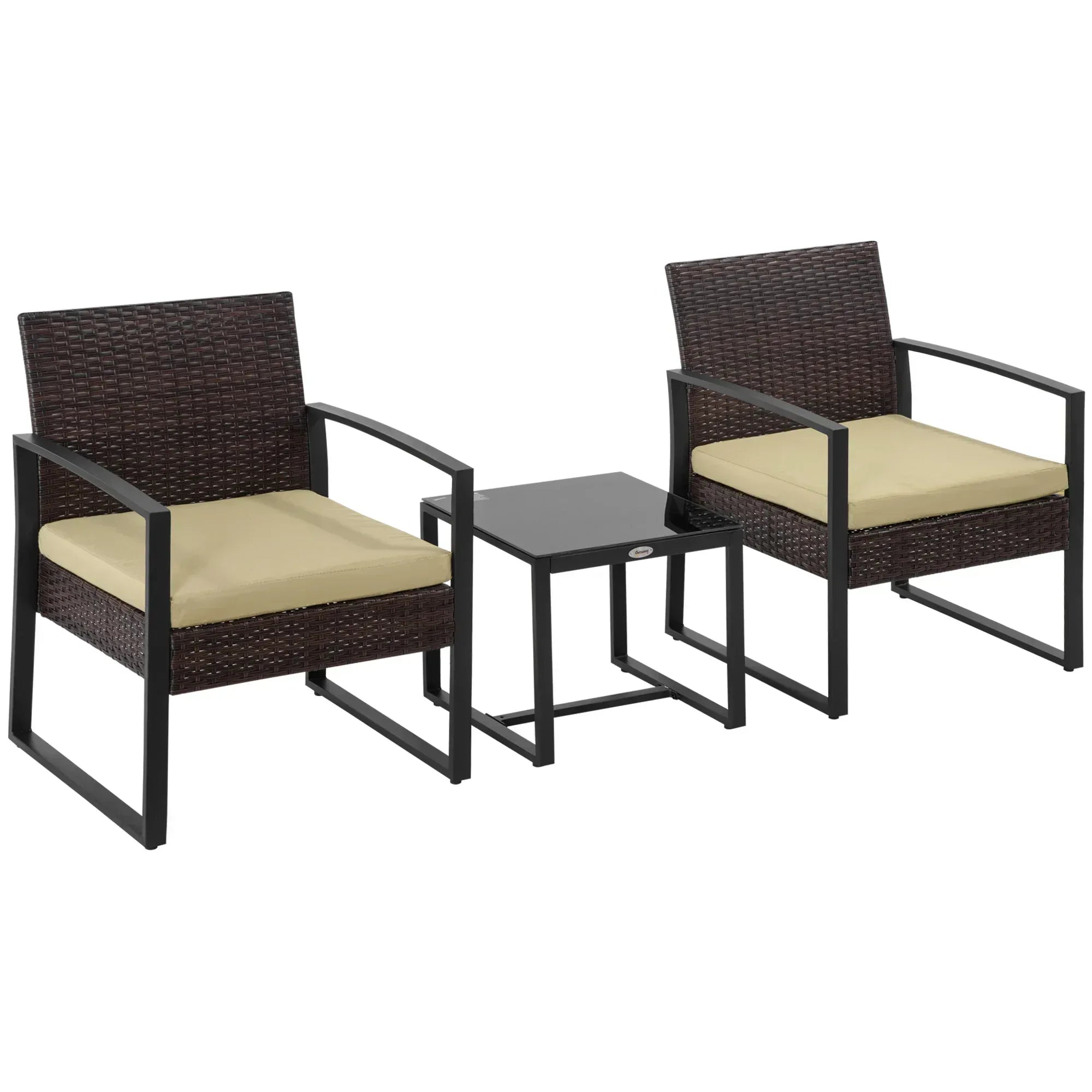 3 pcs PE Rattan Wicker Garden Furniture Patio Bistro Set Weave Conservatory Sofa Coffee Table and Chairs Set Beige - Bobobiy