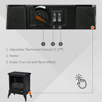 Black electric fireplace stove heater control panel with thermostat dial and power switches