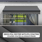 Dark grey electric awning with roller fabric and protective cassette