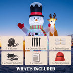 Inflatable snowman with reindeer plus included accessories panel: blower, stakes, ropes, bag