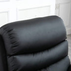 Black PU leather reclining chair back cushion and headrest close-up
