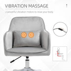 Grey velvet office chair with vibration massage points on the backrest and seat