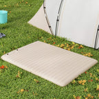 White double inflatable mattress with ribbed top surface and two air valve ports