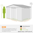 Galvanised steel shed size diagram with overall height and bottom area measurements