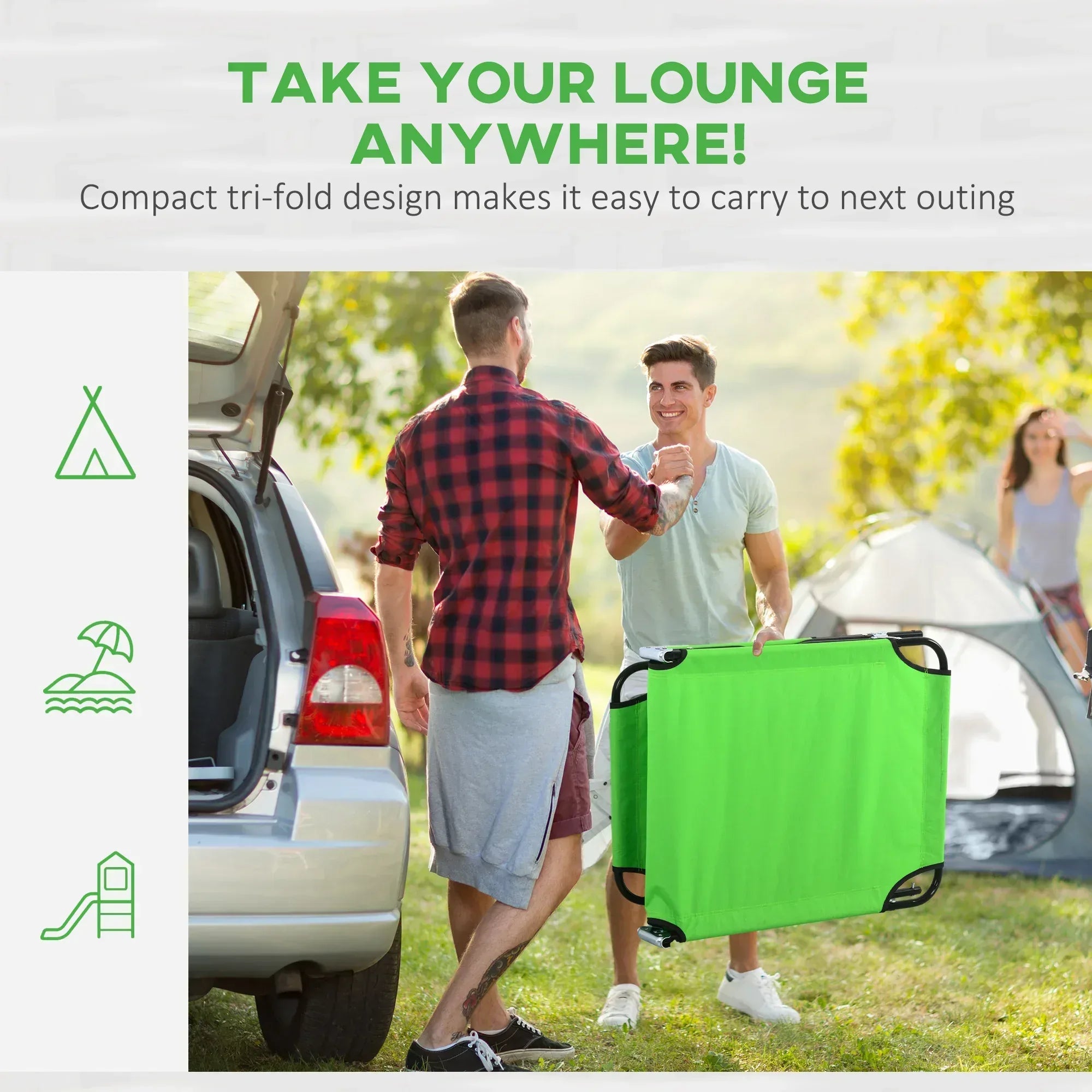 Folding Sun Loungers Set of 2 with Face Hole, 4-Position Adjustable Backrest Garden Recliner Chairs Sunbeds, Outdoor Lounge Chairs with 600 D Oxford Cloth Seat, Pillow for Beach, Green - Bobobiy