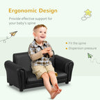 Black kids sofa bed with padded seat and armrests, toddler sitting