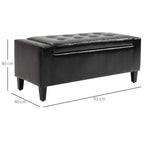 Black PU leather storage ottoman bench with tufted lid and sturdy short legs