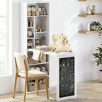 White fold-out work desk with open compartments and a black chalkboard front