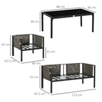 Outsunny 4 Piece Metal Garden Furniture Set with Tempered Glass Coffee Table, Texteline Pocket, Outdoor Set Loveseat