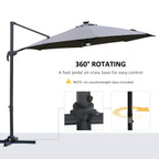 Grey cantilever parasol with 360° rotating base and foot pedal control