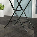 Black metal X-frame legs for foldable round rattan side table with non-slip feet
