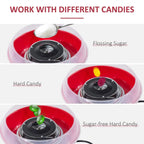 Red electric cotton candy machine with clear lid and black spinning head
