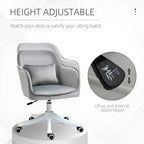 Grey height-adjustable office chair with lift control and rolling caster base