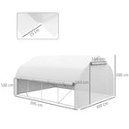 White walk-in polytunnel greenhouse tent with labeled height and width dimensions