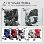 Rain cover shown on pet strollers with multiple frame configurations