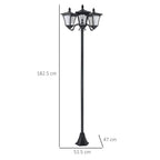 Black Victorian solar post lantern with pole and dimension markers