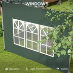 Green gazebo side panel with white multi-pane window panels