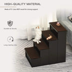 Durable dark brown pet stairs with 3 carpeted steps for dogs and cats