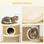 Cat scratching barrel tower with circular doorways and soft plush top