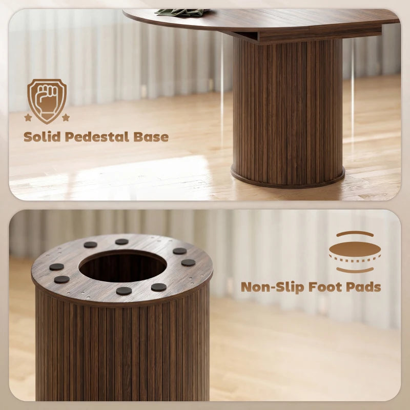 Dark walnut solid pedestal base with non-slip foot pads for round dining table