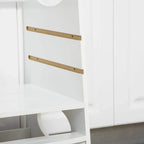 White step stool tower close-up of adjustable wooden support rails