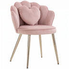 Pink velvet accent armchair with heart back cushion and padded seat, gold-tone metal legs