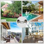 Rattan wicker bistro set shown in backyard, poolside, balcony, and indoor settings
