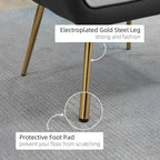 Gold steel chair legs with protective foot pad beneath the dark underside