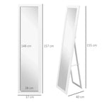 White full-length mirror with narrow frame, front and angled side view