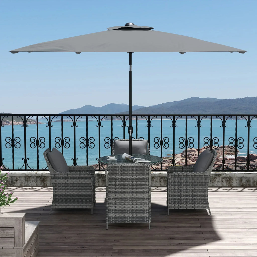 4 Seater Rattan Dining Set with Parasol & Cushions - Mixed Grey - Bobobiy