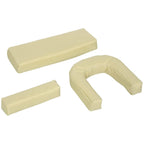 Set of beige cushions: long seat pad, short back pad, and face-hole pillow for sun lounger