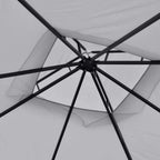 Close-up of gazebo cross-brace frame under the canopy with central hub connection