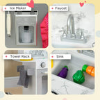 White toy kitchen accessory set with ice maker, faucet, towel rack and sink