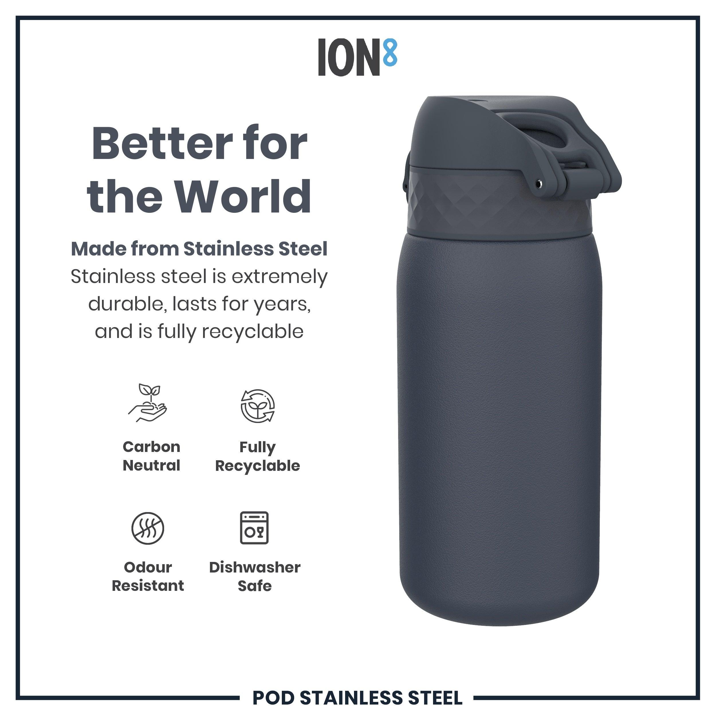 Leak Proof Water Bottle, Stainless Steel, Ash Navy, 400ml (13oz)