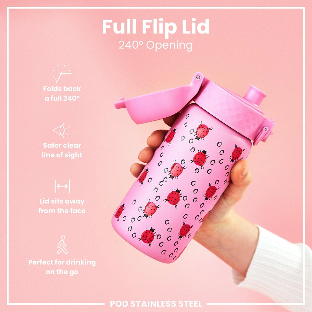 Leak Proof Kids Water Bottle, Stainless Steel, Ladybugs, 400ml (13oz)