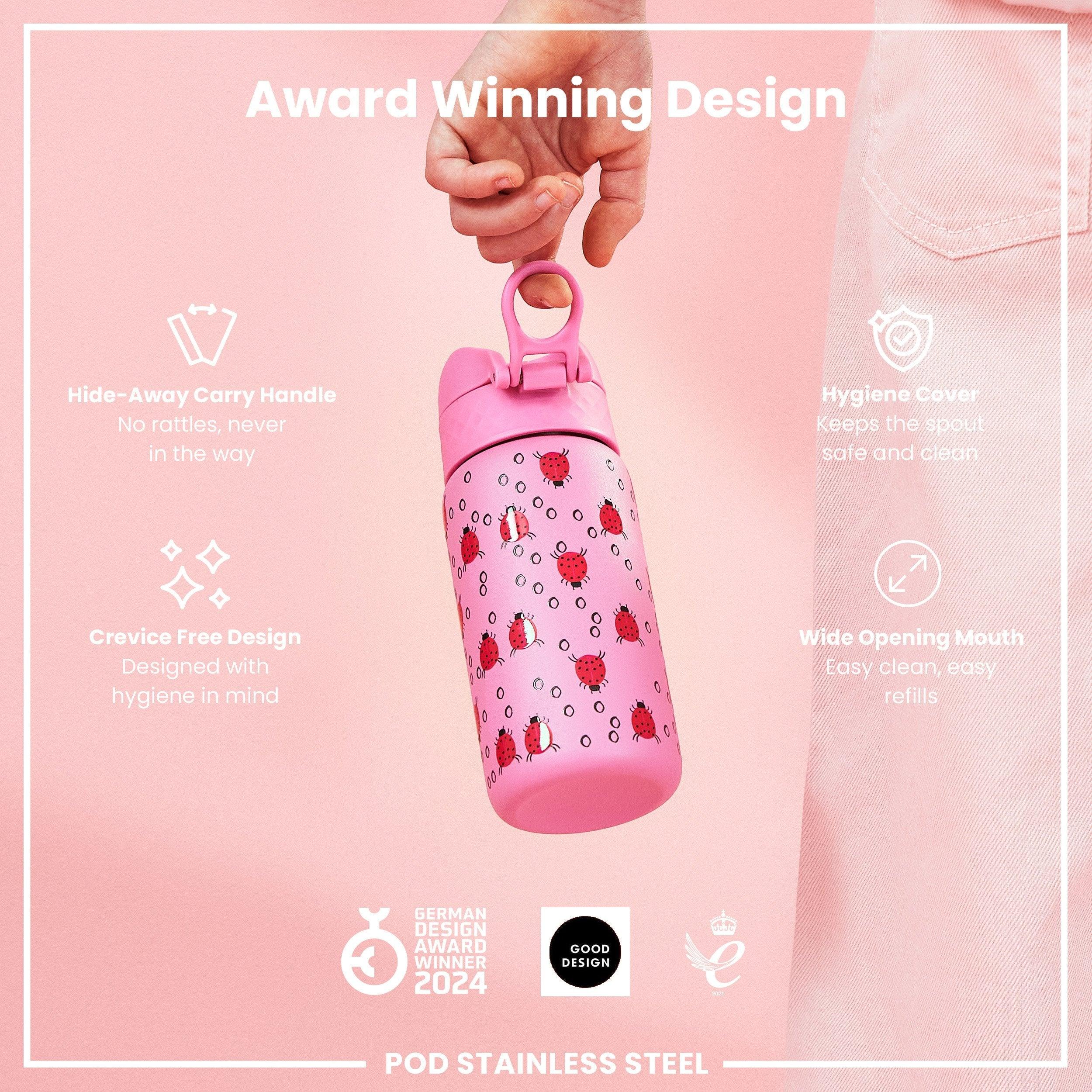 Leak Proof Kids Water Bottle, Stainless Steel, Ladybugs, 400ml (13oz)