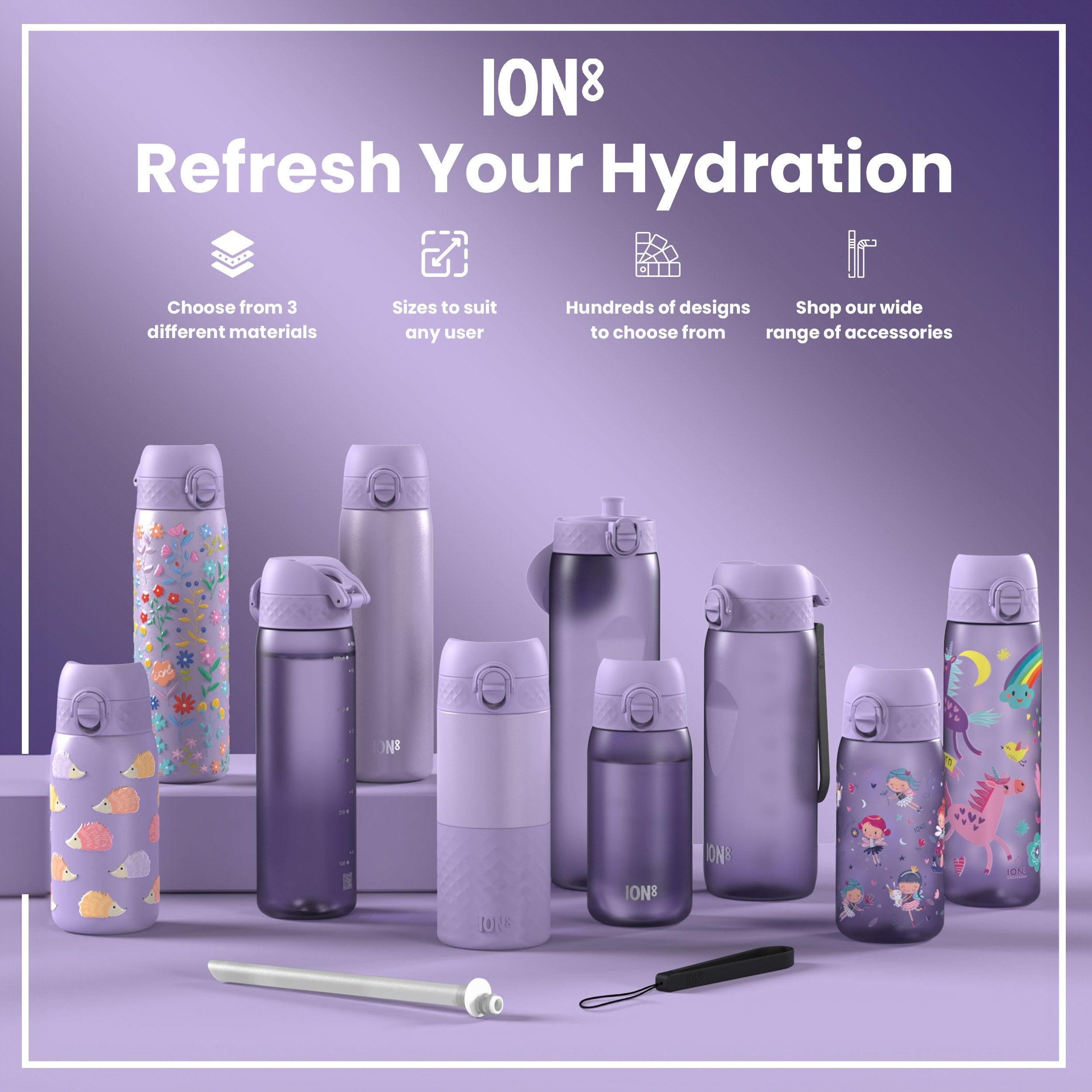 Leak Proof Slim Water Bottle, Stainless Steel, Purple Unicorns, 600ml (20oz)