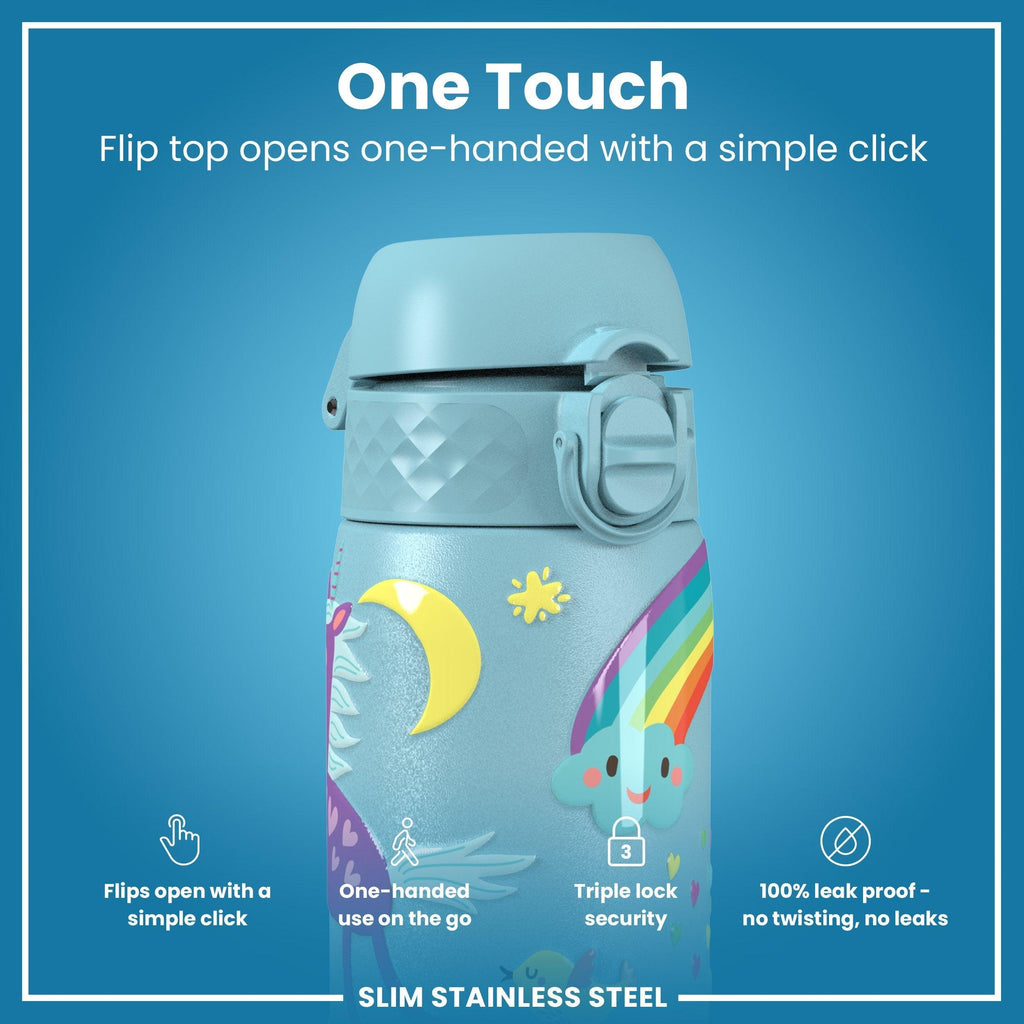 Leak Proof Slim Water Bottle, Stainless Steel, Blue Unicorns, 600ml (20oz)