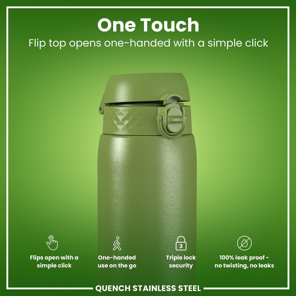Leak Proof 1 Litre Water Bottle, Stainless Steel, Khaki Green, 1L