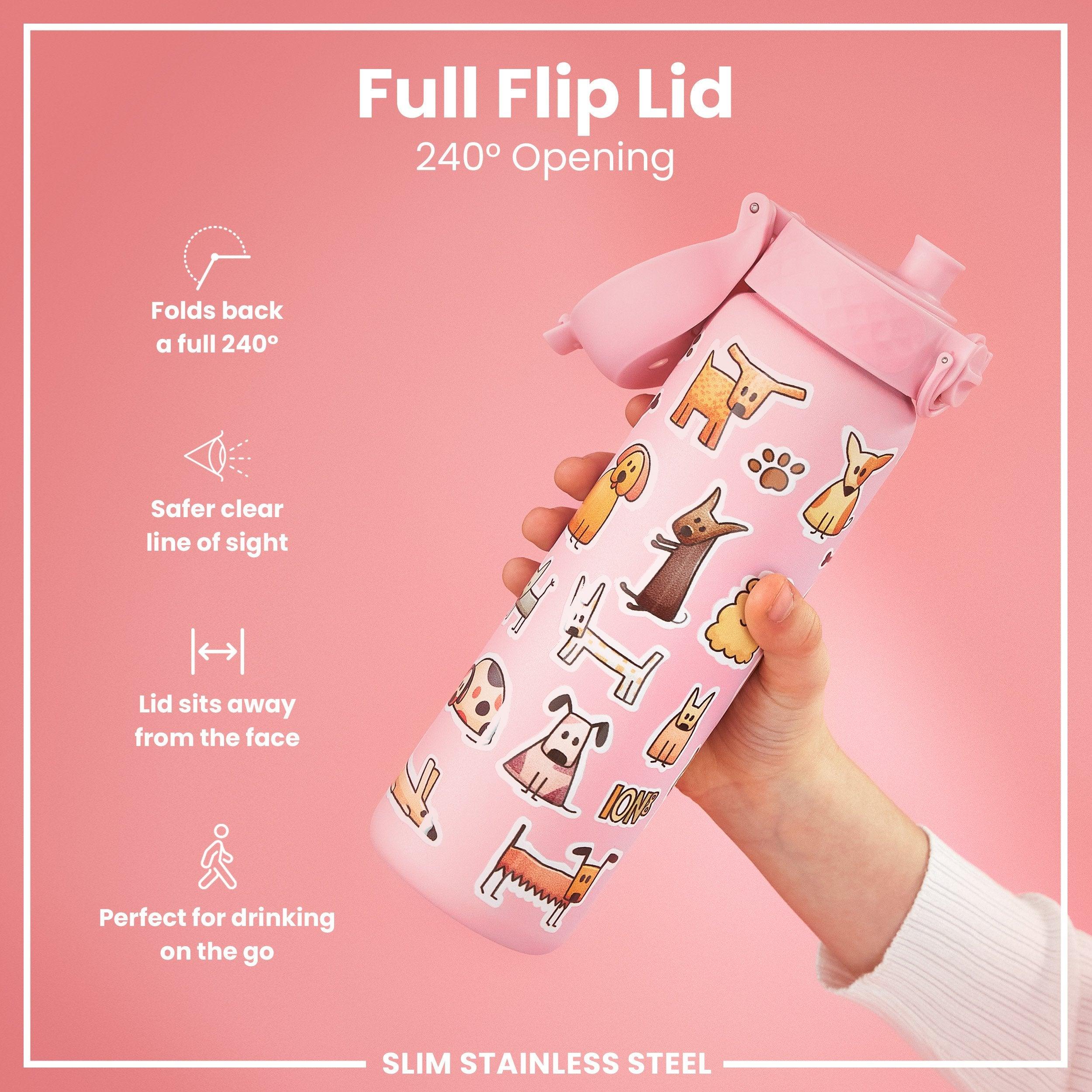 Leak Proof Slim Water Bottle, Stainless Steel, Dogs, 600ml (20oz)