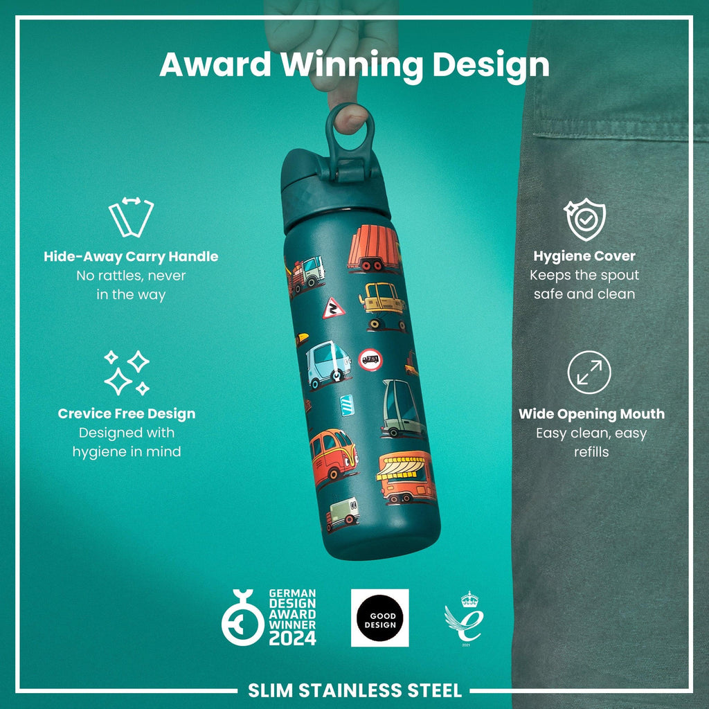 Leak Proof Slim Water Bottle, Stainless Steel, Automobiles, 600ml (20oz)
