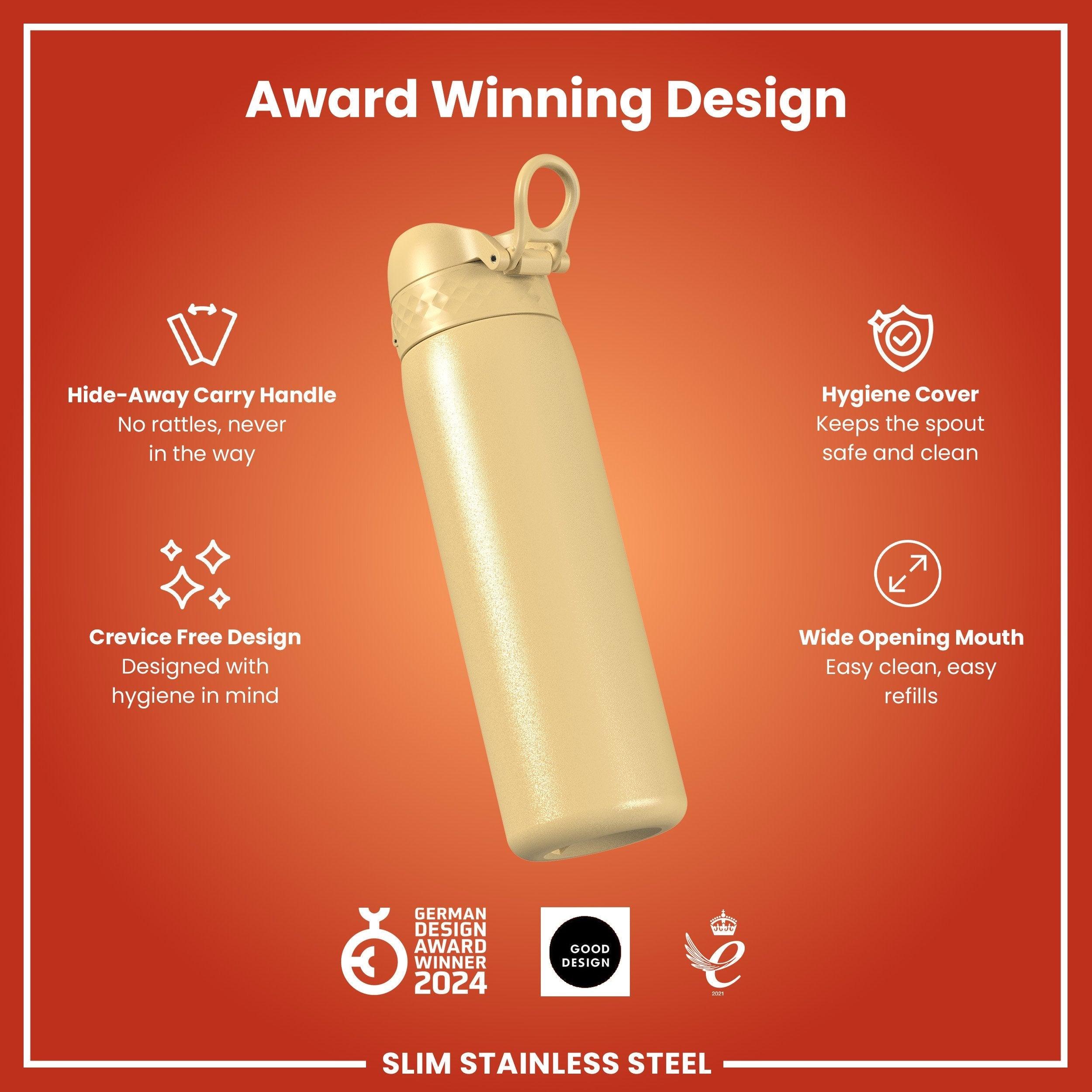 Leak Proof Slim Water Bottle, Stainless Steel, Desert, 600ml (20oz)