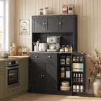 Black kitchen cupboard with open side spice racks, cabinets, and countertop storage